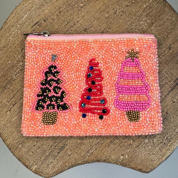 Beaded Holiday Coin Purse Christmas Gift Stocking Travel Pouch NEW FAST SHIP - Picture 2 of 6